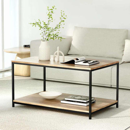 Artiss Solid Walnut Rectangular Coffee Table 93CM