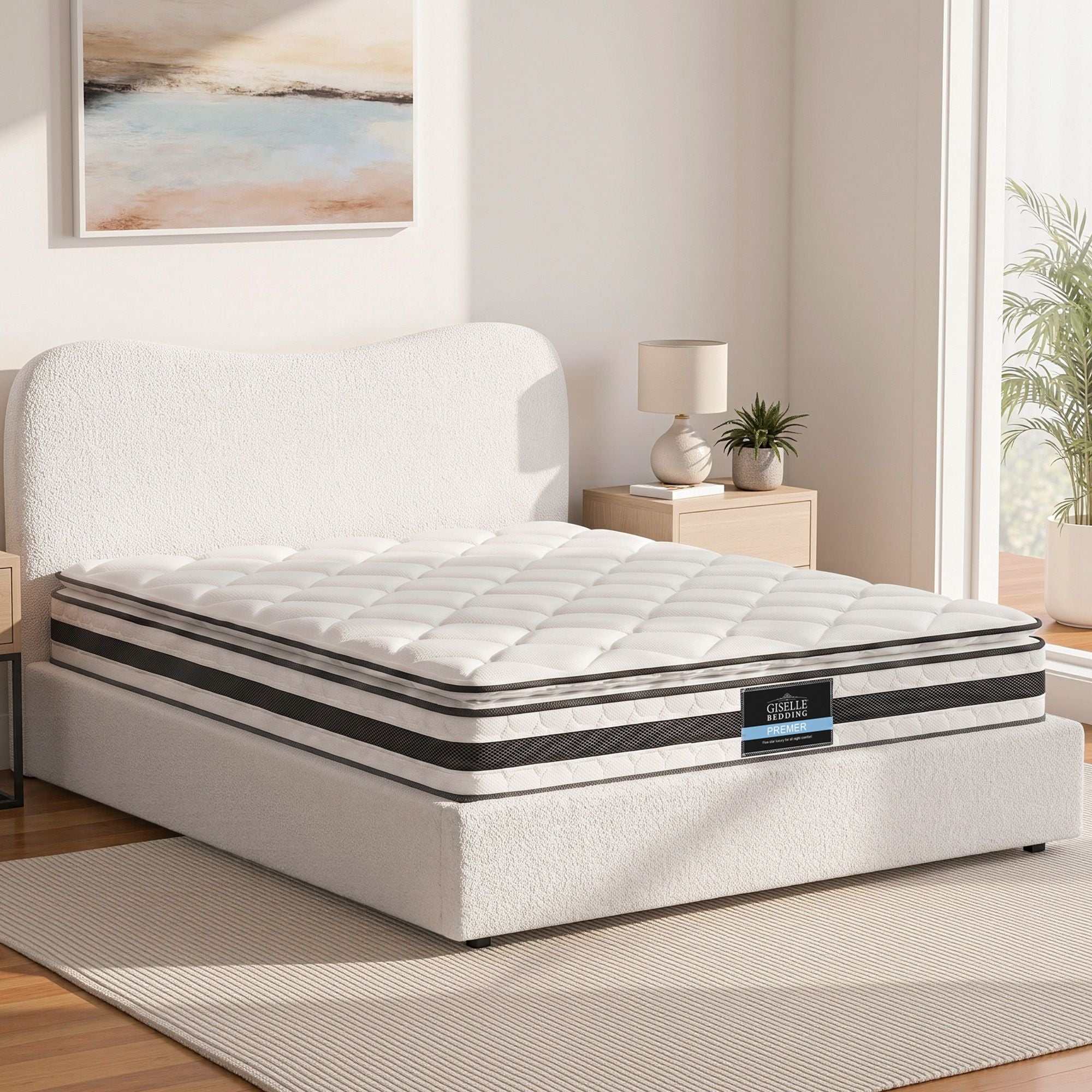 Giselle 21cm Bonnell Pillow Top Mattress Artiss Double Boucle Bed Frame Set