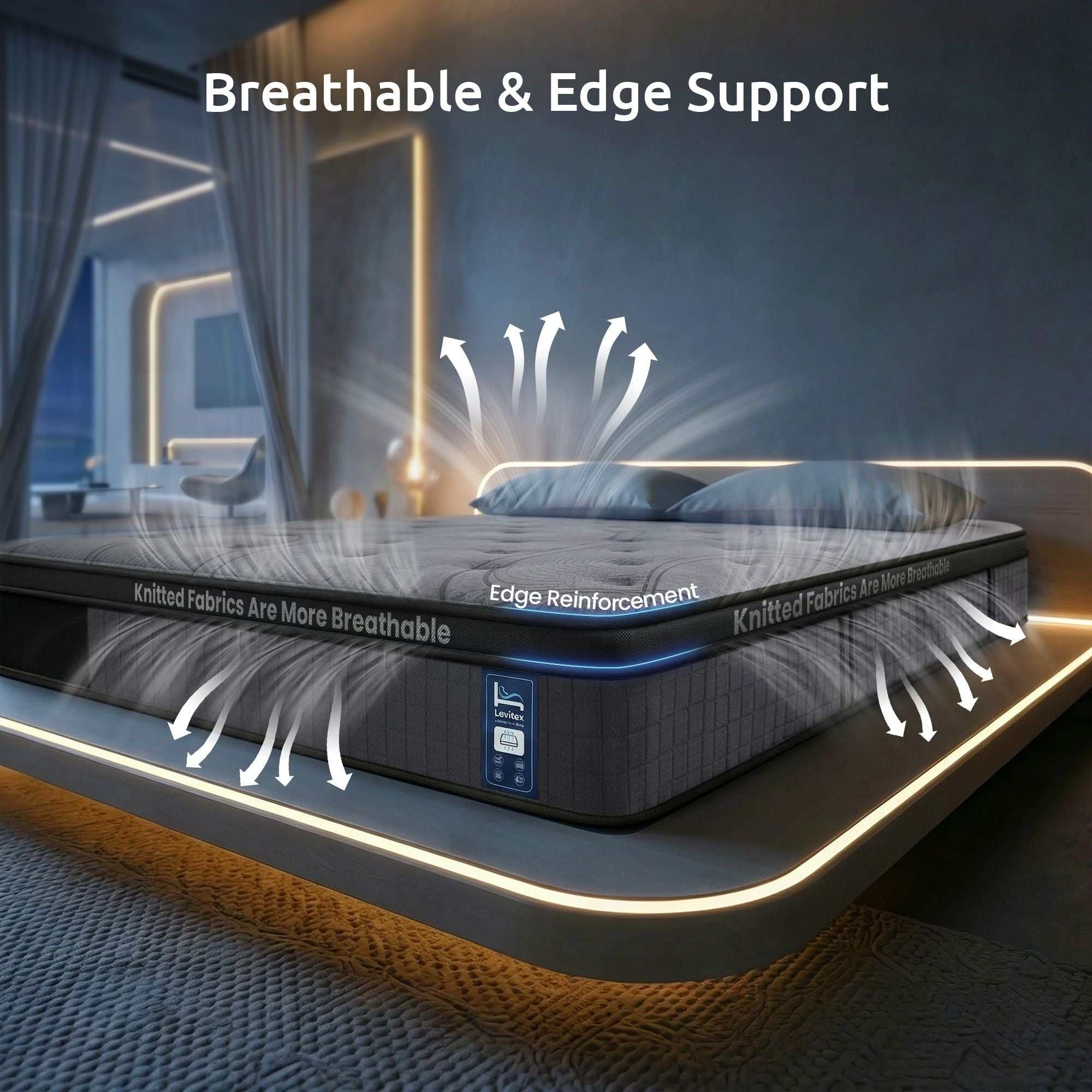 Levitex king Mattress 33 cm 7-Zone Pocket Spring 8.0 Extra Firm with Dual-Row Edge Support & Breathable Knit Cover