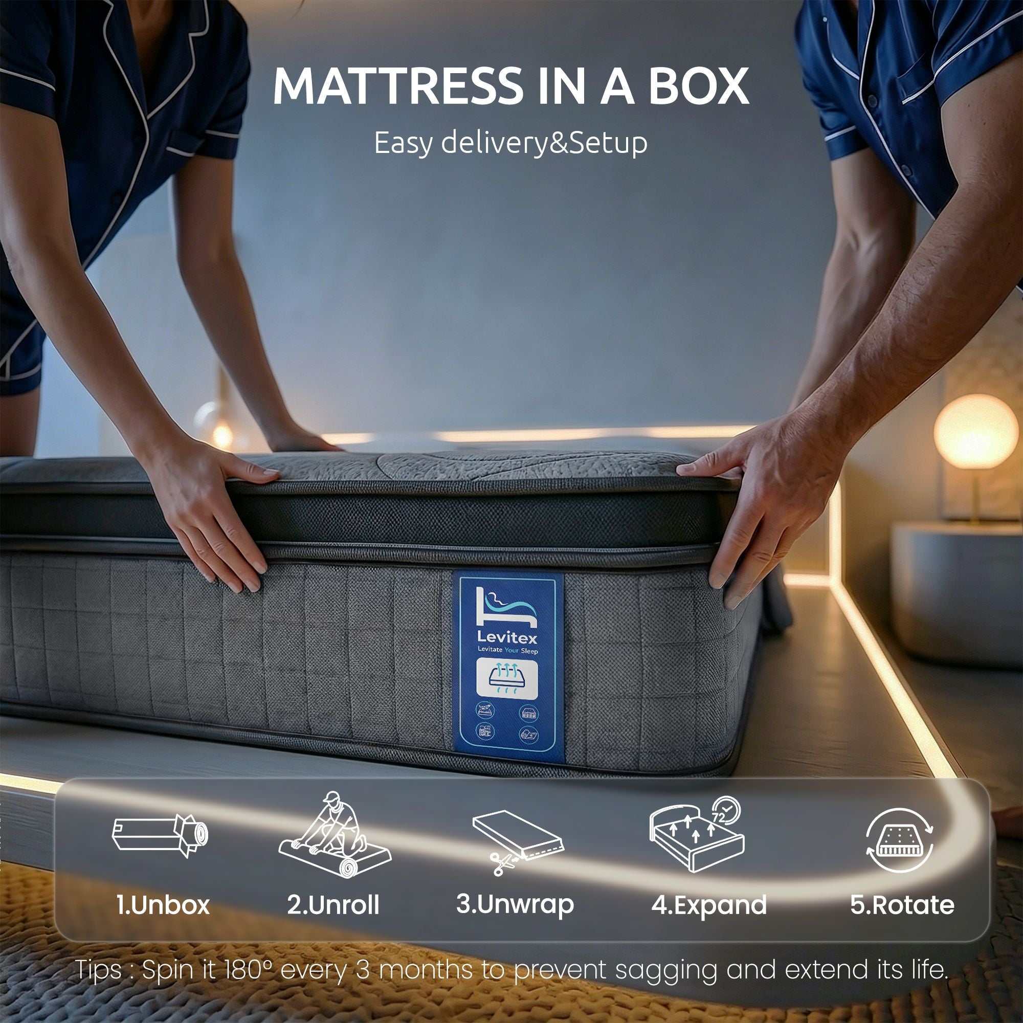 Levitex king Mattress 33 cm 7-Zone Pocket Spring 8.0 Extra Firm with Dual-Row Edge Support & Breathable Knit Cover