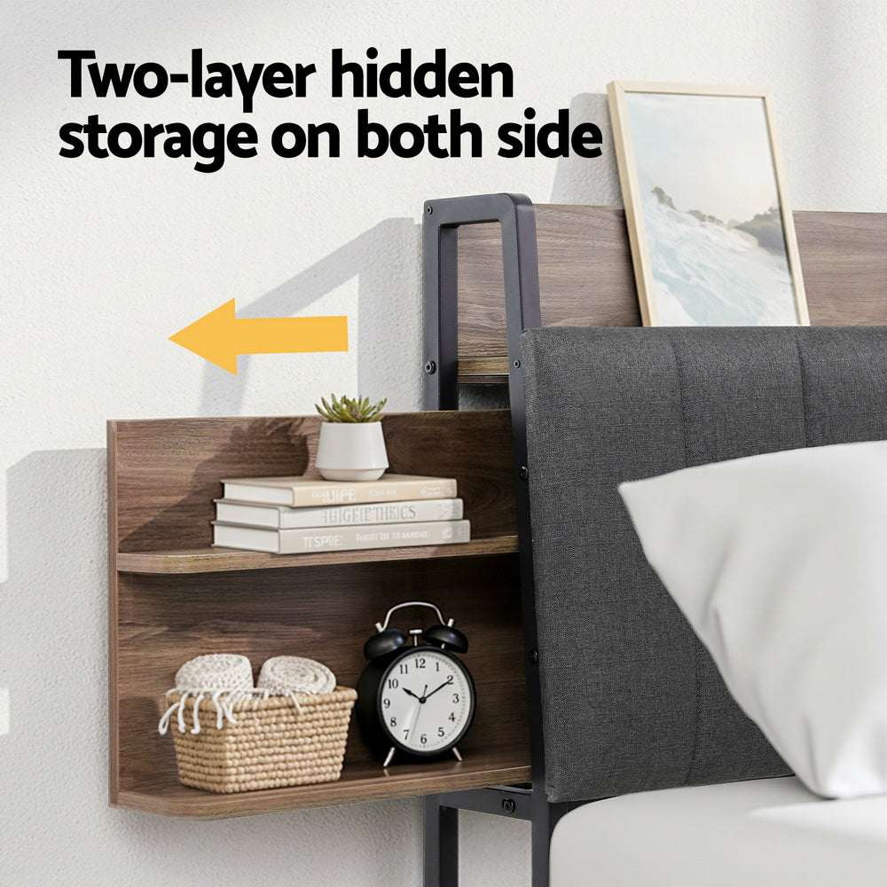 Artiss Metal Bed Frame King Size with 2-Tier Hidden Storage with Charging Station