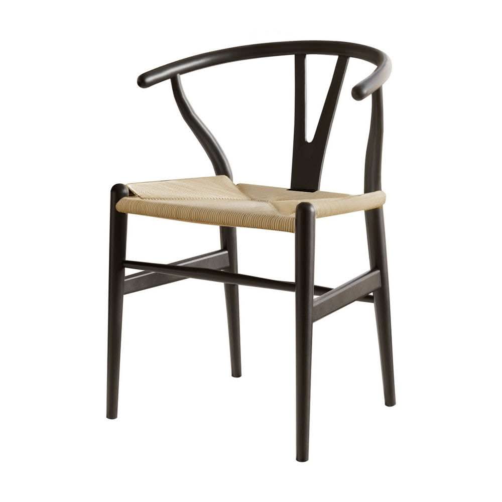 1x Artiss Dining Chair Wooden Rattan Wishbone BlackUpinteriors
