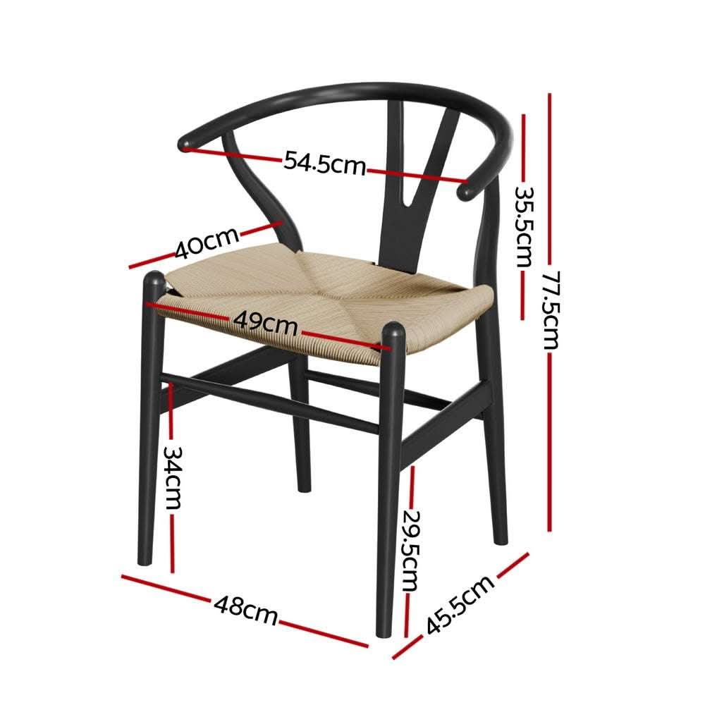 1x Artiss Dining Chair Wooden Rattan Wishbone BlackUpinteriors