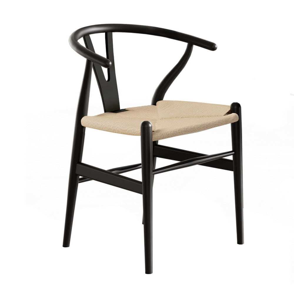 1x Artiss Dining Chair Wooden Rattan Wishbone BlackUpinteriors