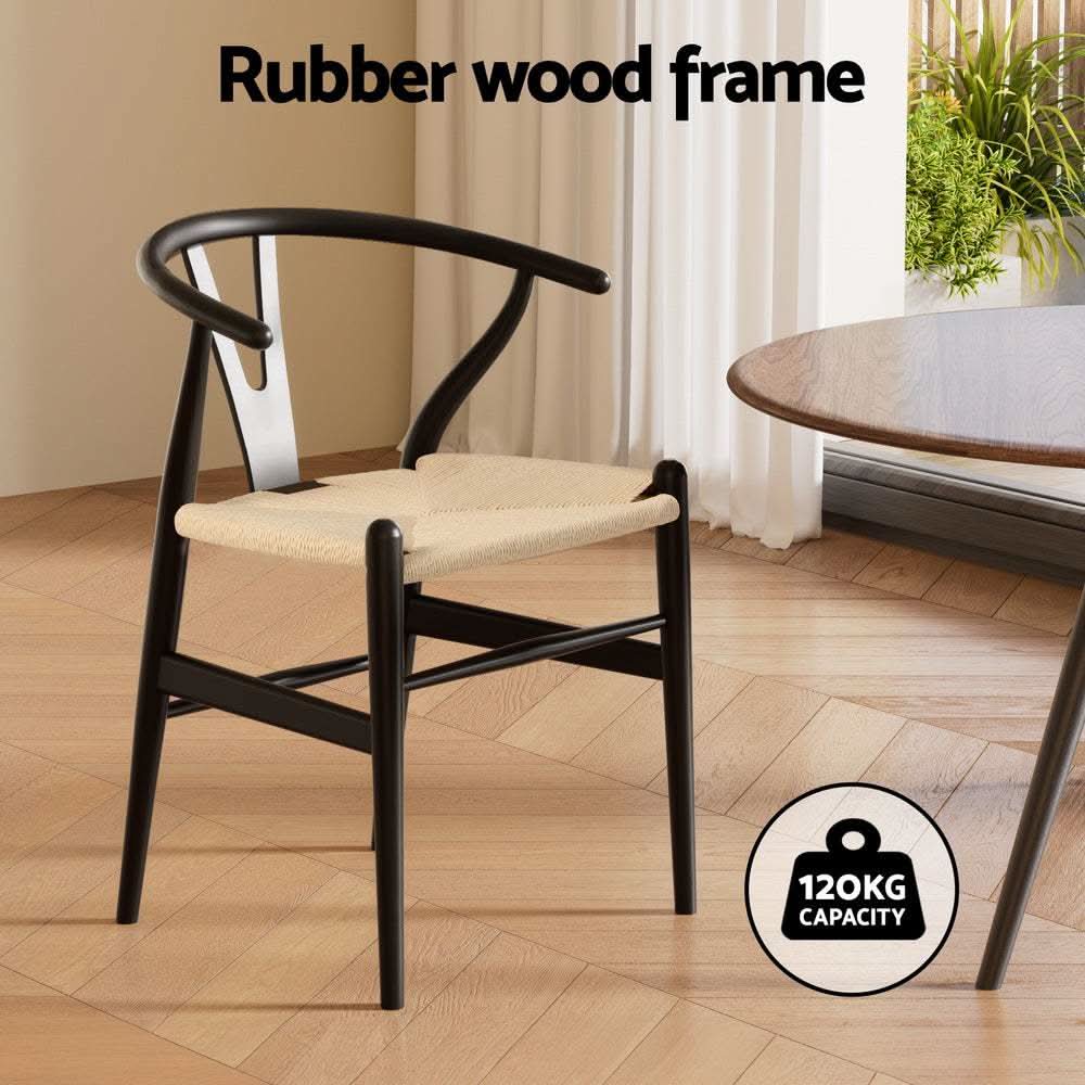 1x Artiss Dining Chair Wooden Rattan Wishbone BlackUpinteriors