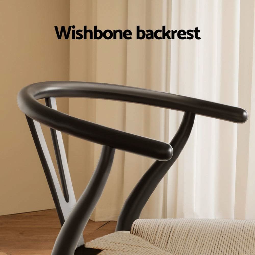 1x Artiss Dining Chair Wooden Rattan Wishbone BlackUpinteriors