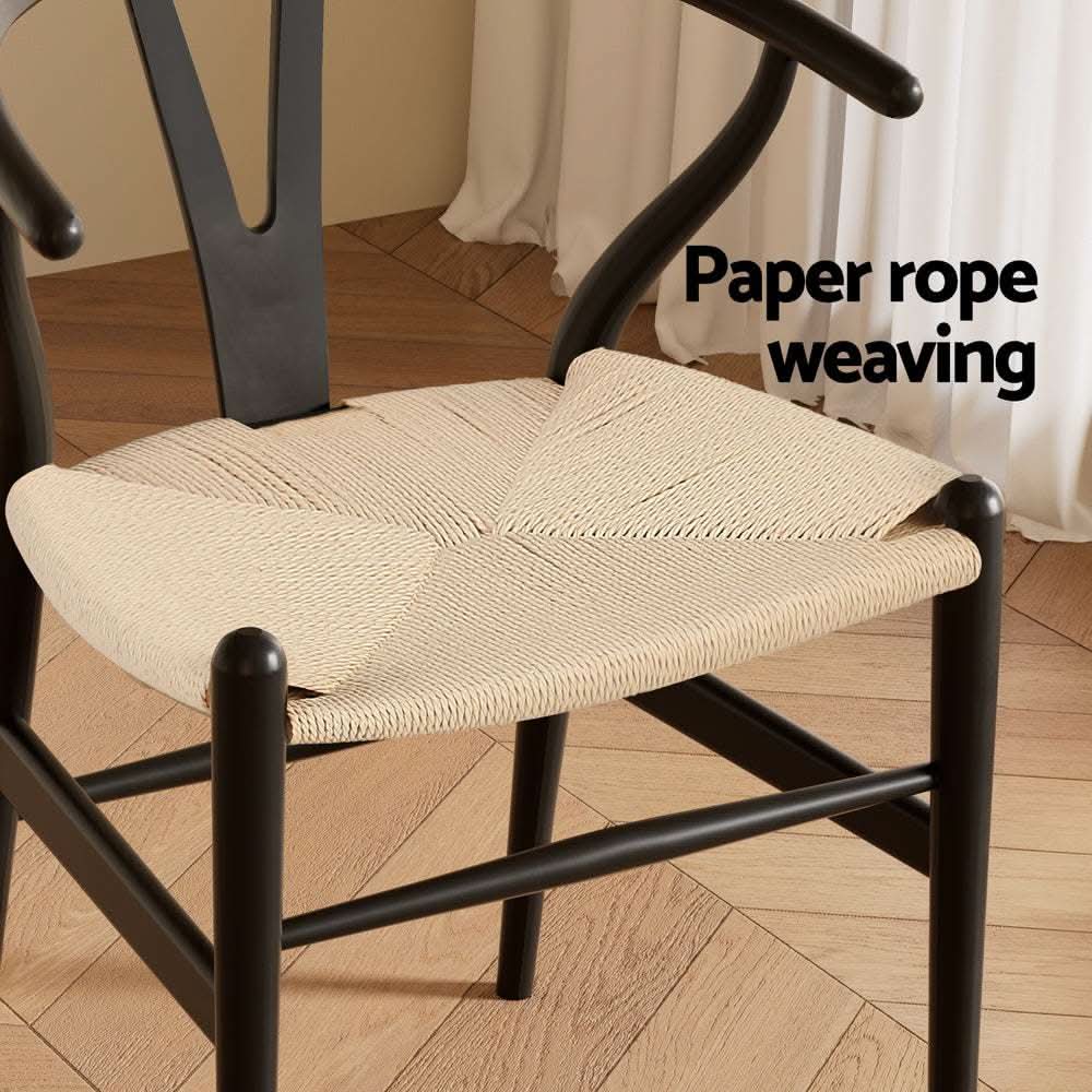 1x Artiss Dining Chair Wooden Rattan Wishbone BlackUpinteriors
