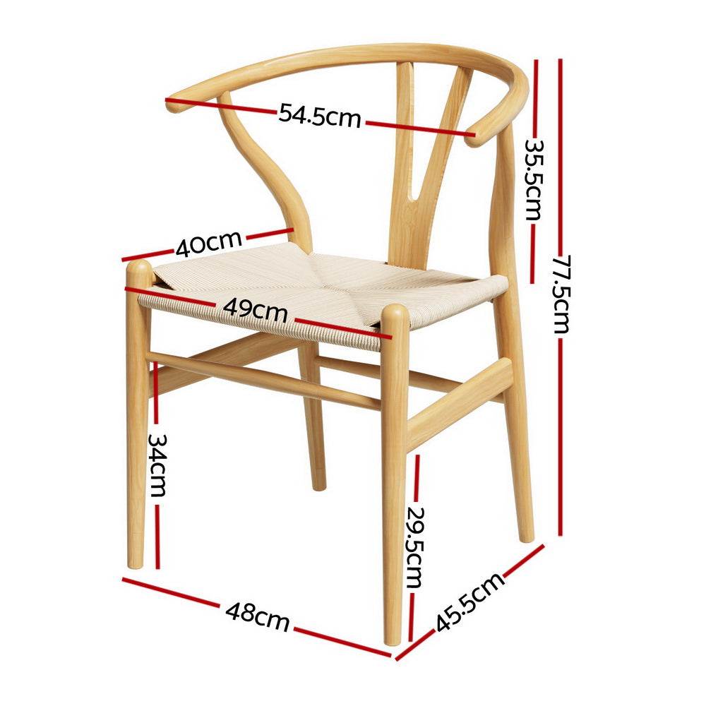 Set of 4 Artiss Wishbone Dining Chairs with wooden frame and braided rattan seat.
