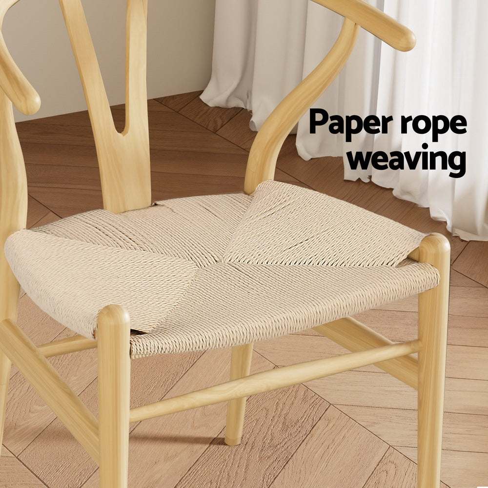 Artiss Wishbone Dining Chair featuring natural wood and paper rope weaving, perfect for stylish interiors.