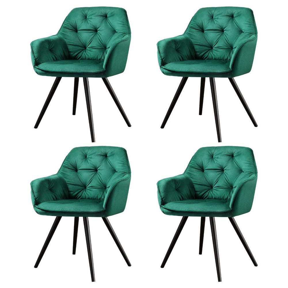 Set of 4 green velvet Artiss dining chairs with tufted design and sturdy steel legs.
