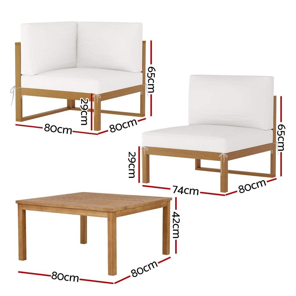 Gardeon 4-Seater Outdoor Sofa Set Wooden Lounge Setting 5PCS