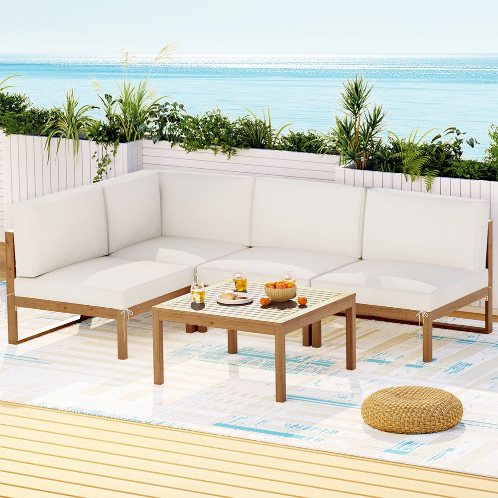 Gardeon 4-Seater Outdoor Sofa Set Wooden Lounge Setting 5PCS
