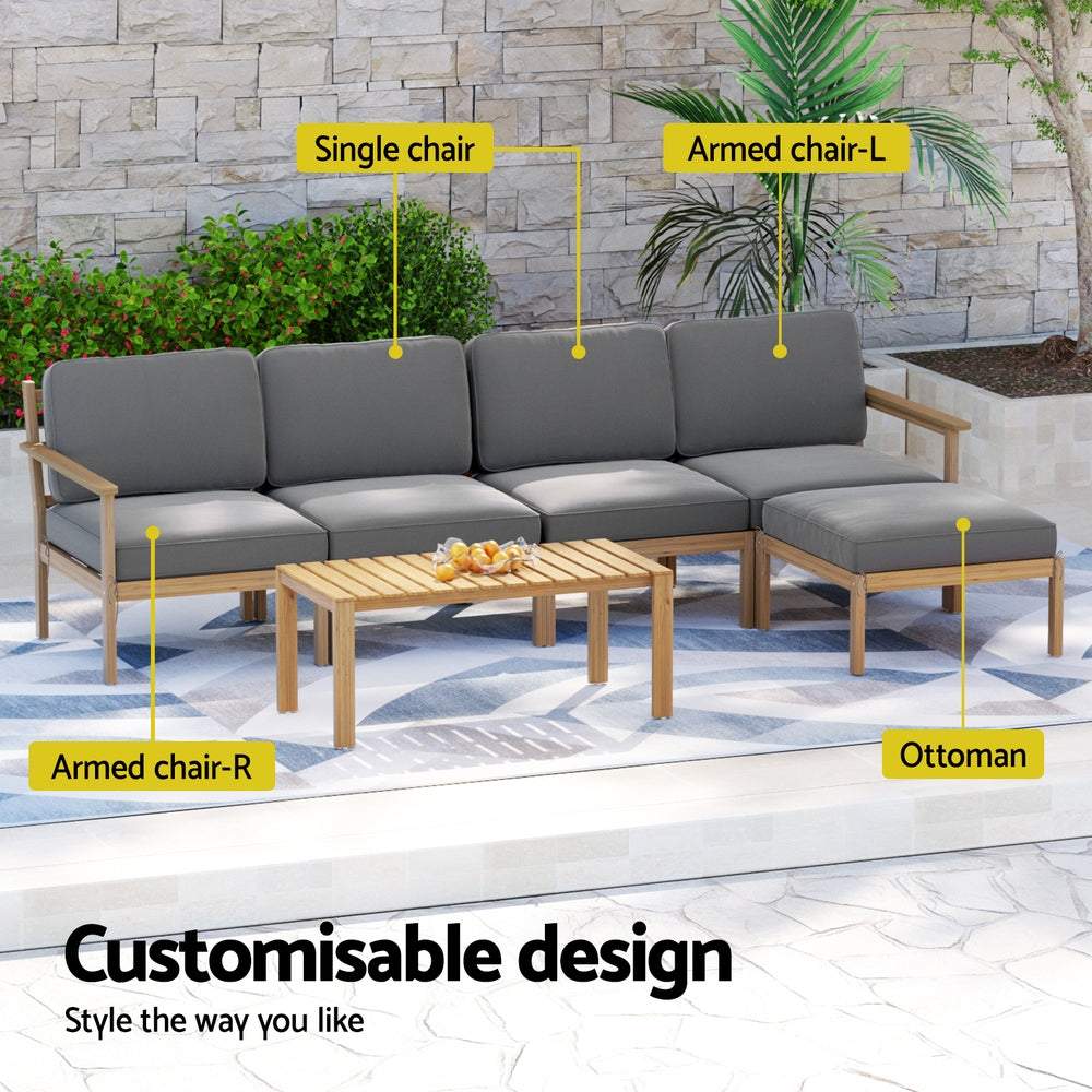Gardeon 5-Seater Outdoor Sofa Set Wooden Lounge Setting 6PCS