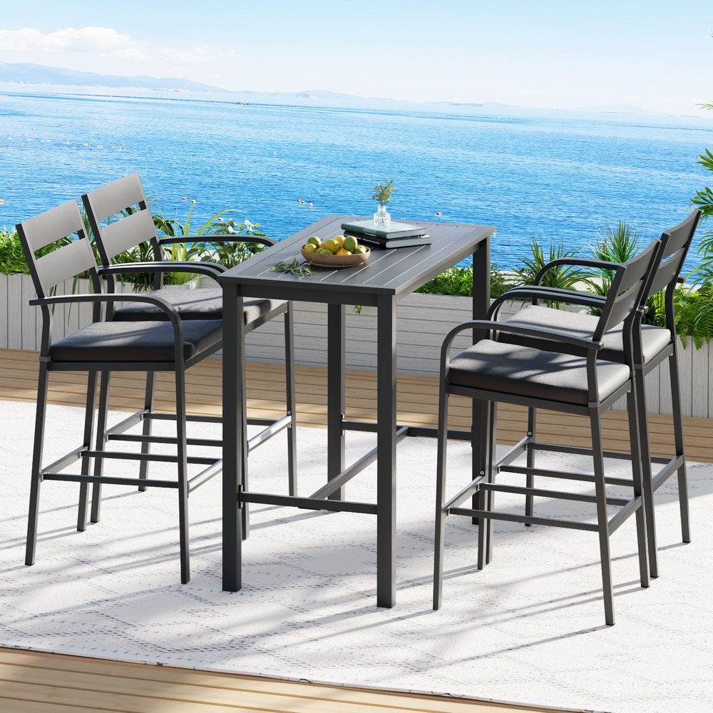 Gardeon Outdoor Bar Set with Aluminum Stools and Table, Patio Dining Furniture, Dark Grey.
