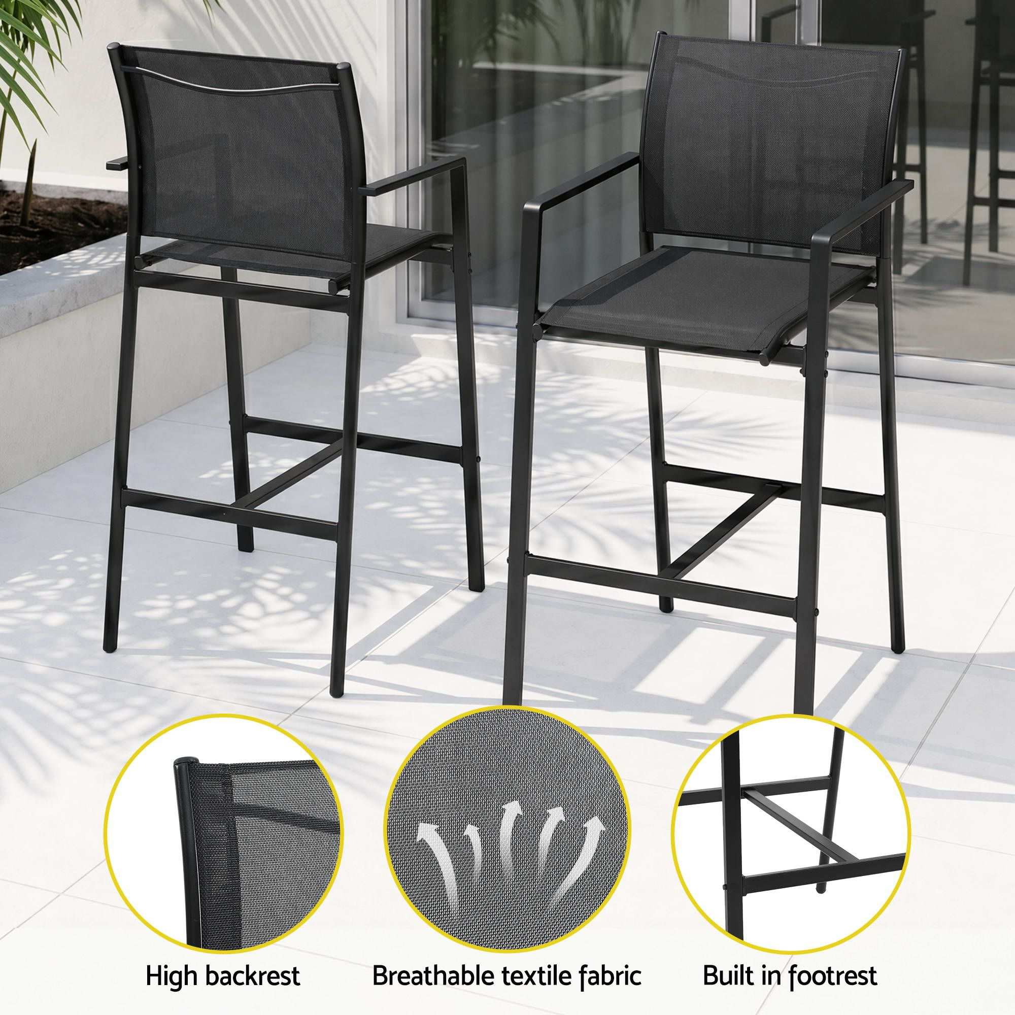 Gardeon 7PCS Outdoor Bar Set Stools Dining Chairs Table Patio Steel Bistro Set Black