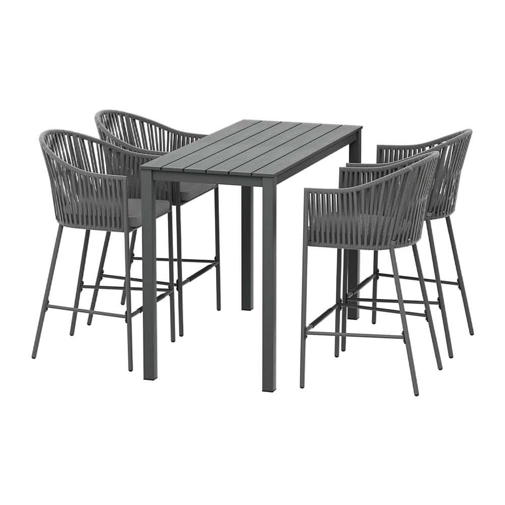 Gardeon 5 Piece Outdoor Bar Height Dining Table Rope Chair Patio Bistr