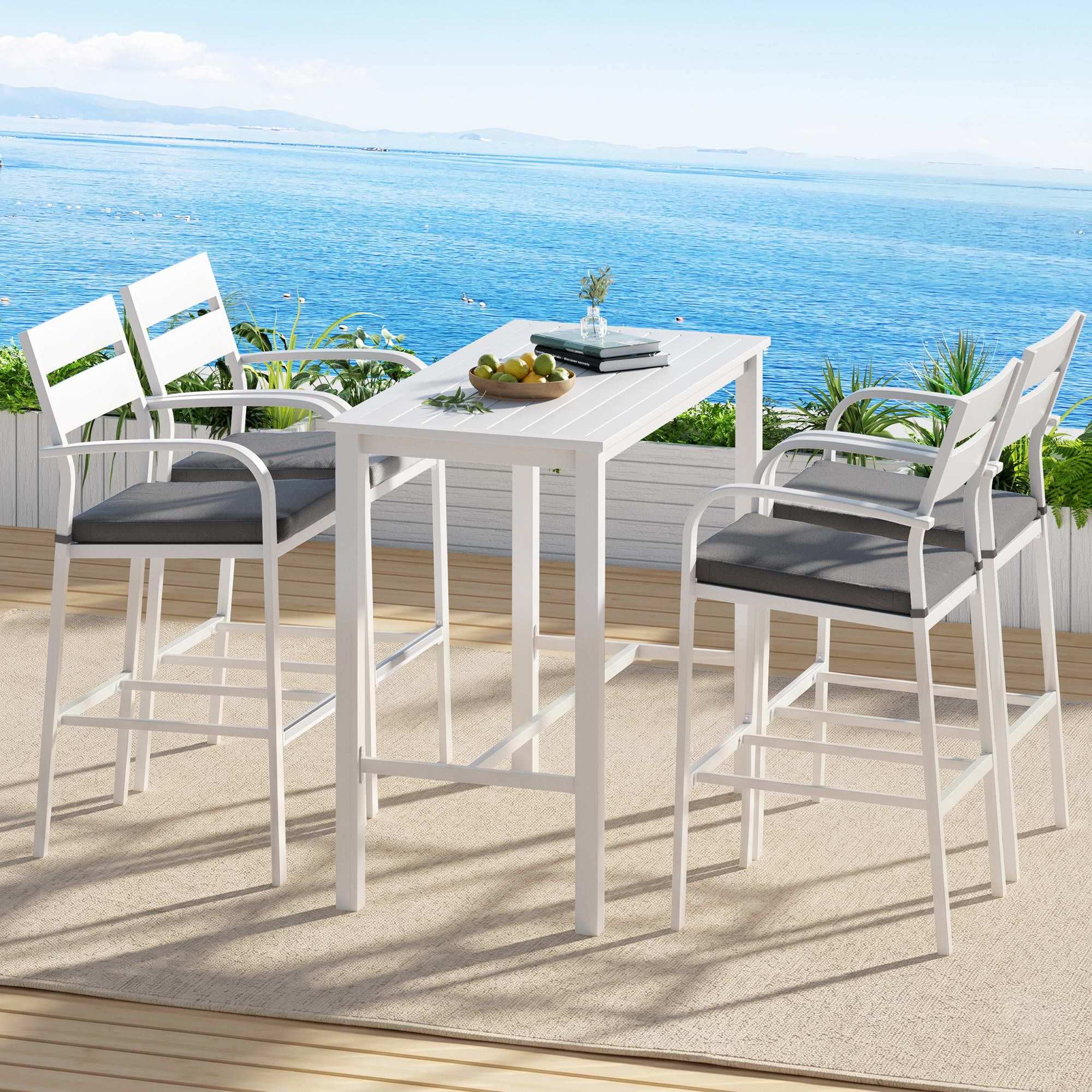 Gardeon Outdoor Bar Set 5-Piece Patio Dining Chairs Aluminium Table Stools White