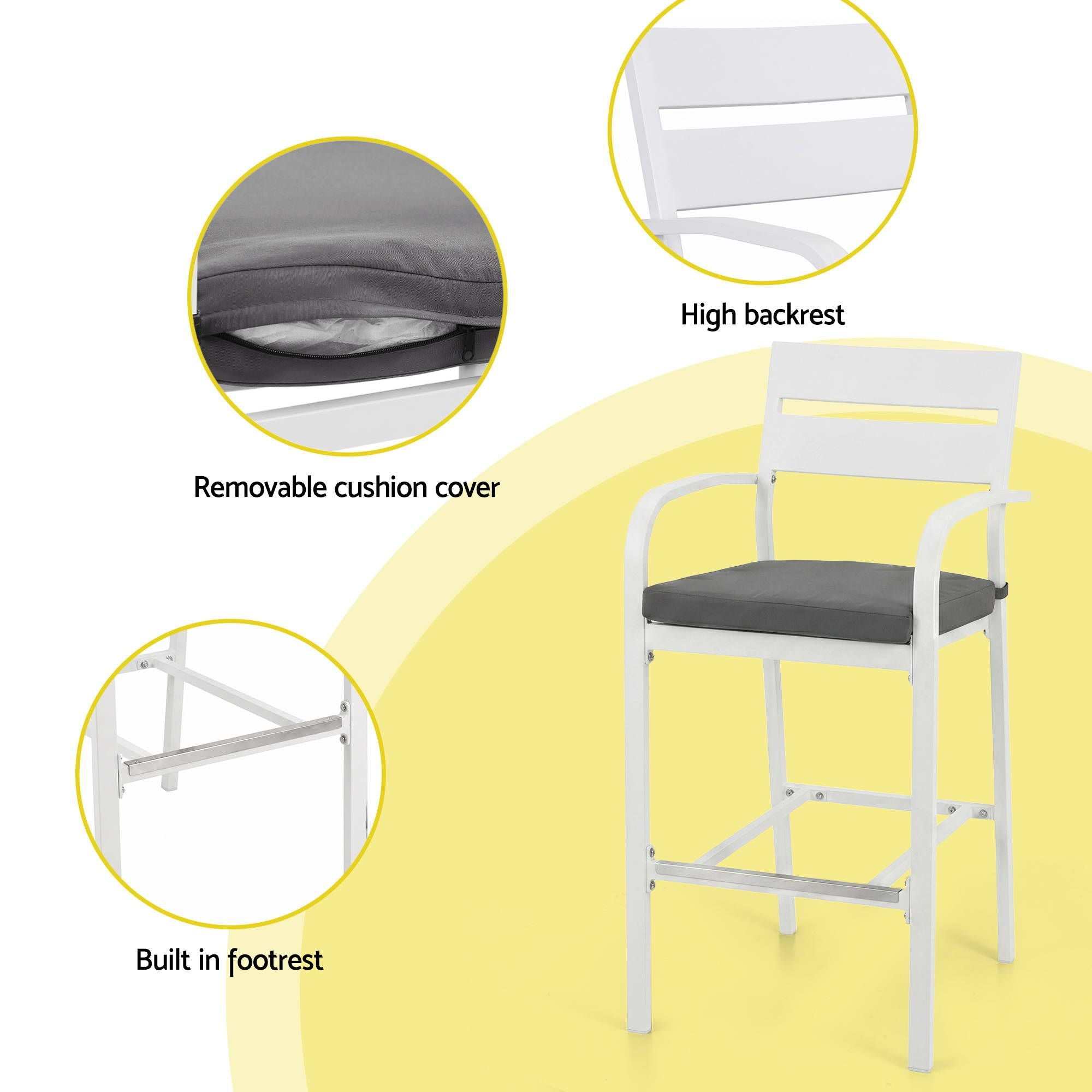 Gardeon Outdoor Bar Set 5-Piece Patio Dining Chairs Aluminium Table Stools White