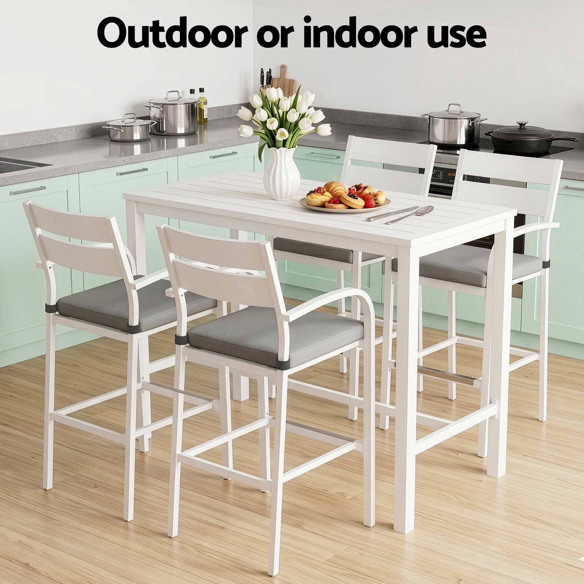 Gardeon Outdoor Bar Set 5-Piece Patio Dining Chairs Aluminium Table Stools White