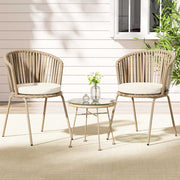 3PC Rope Garden Table And Chairs - Beige