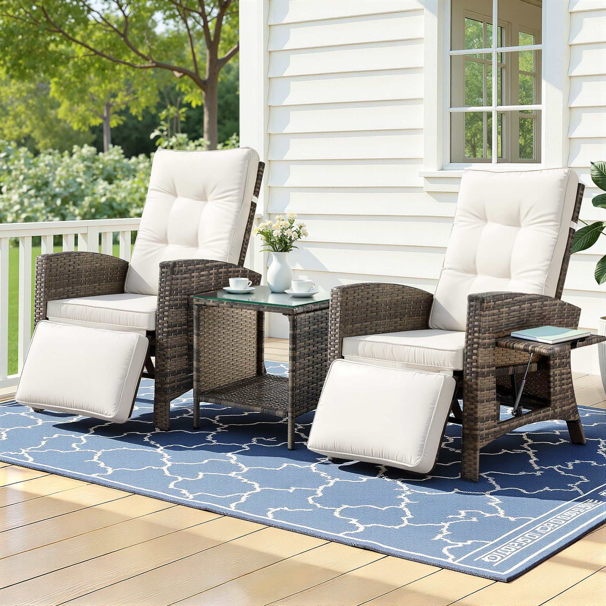 Gardeon 3PC Outdoor Bistro Set Adjustable Recliner Chairs Table