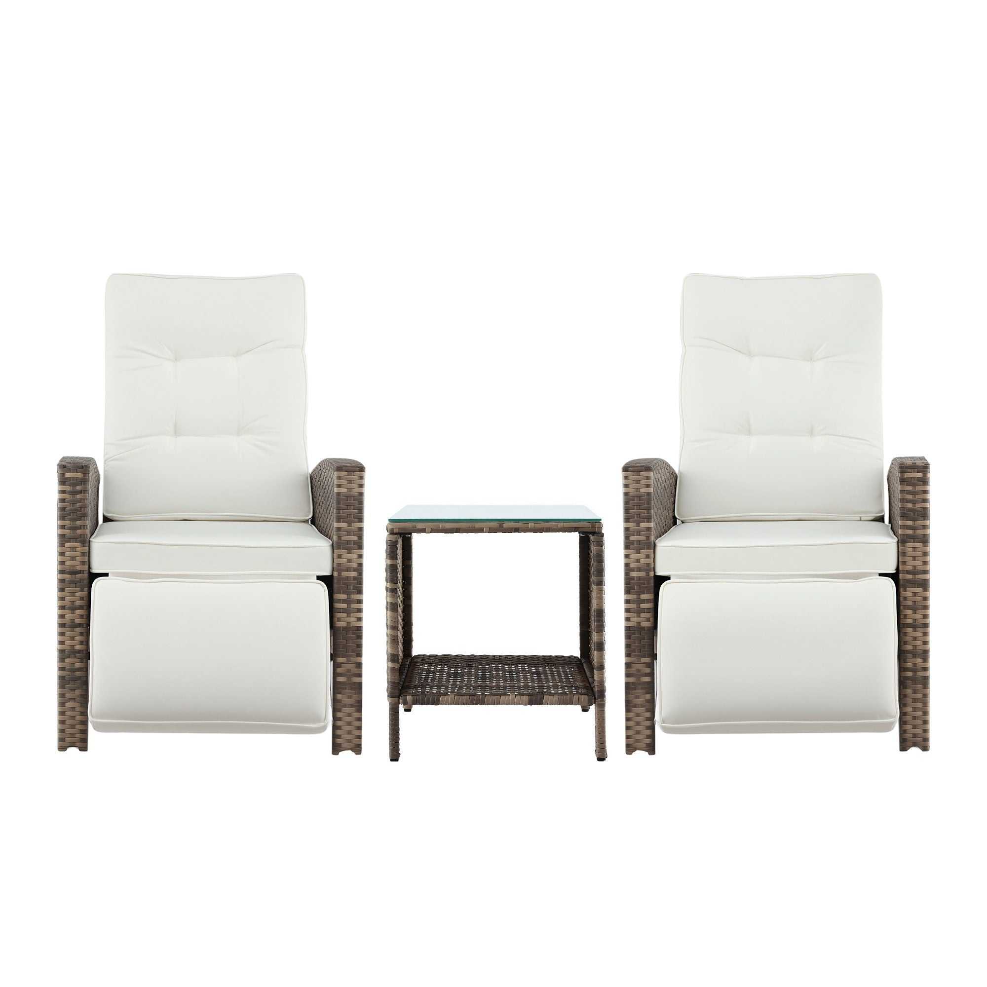 Gardeon 3PC Outdoor Bistro Set Adjustable Recliner Chairs Table