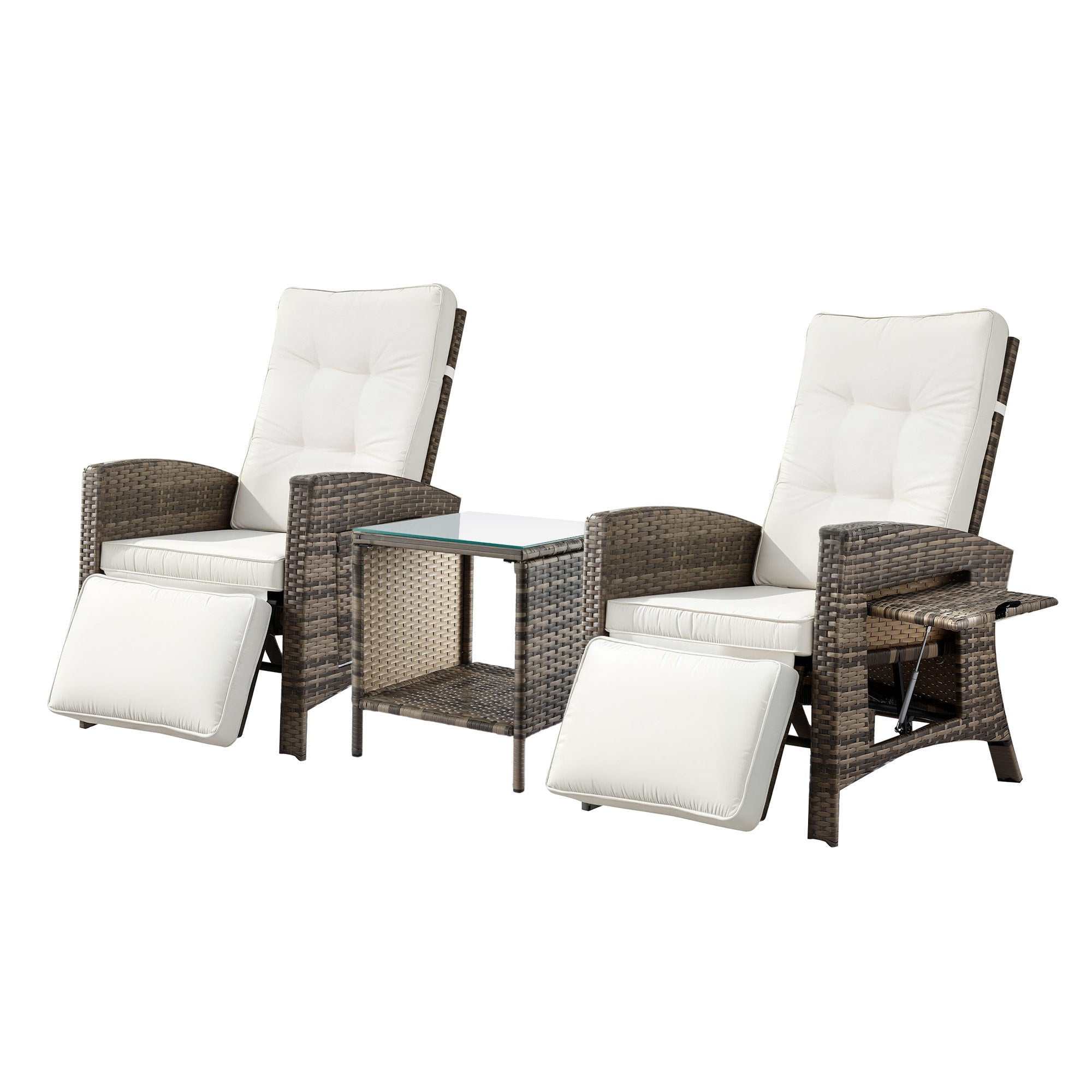 Gardeon 3PC Outdoor Bistro Set Adjustable Recliner Chairs Table