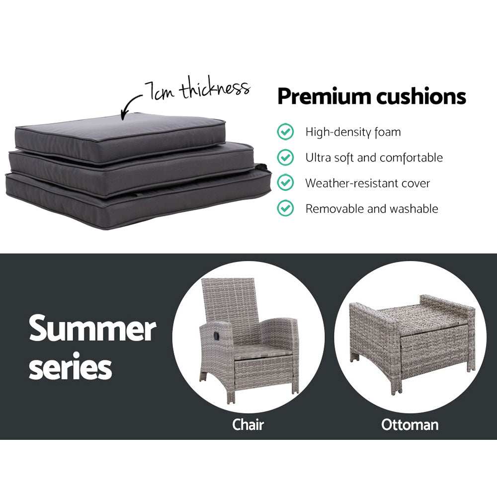 Gardeon 2PC Recliner Chairs Sun lounge Wicker Lounger Outdoor Furniture Adjustable Grey