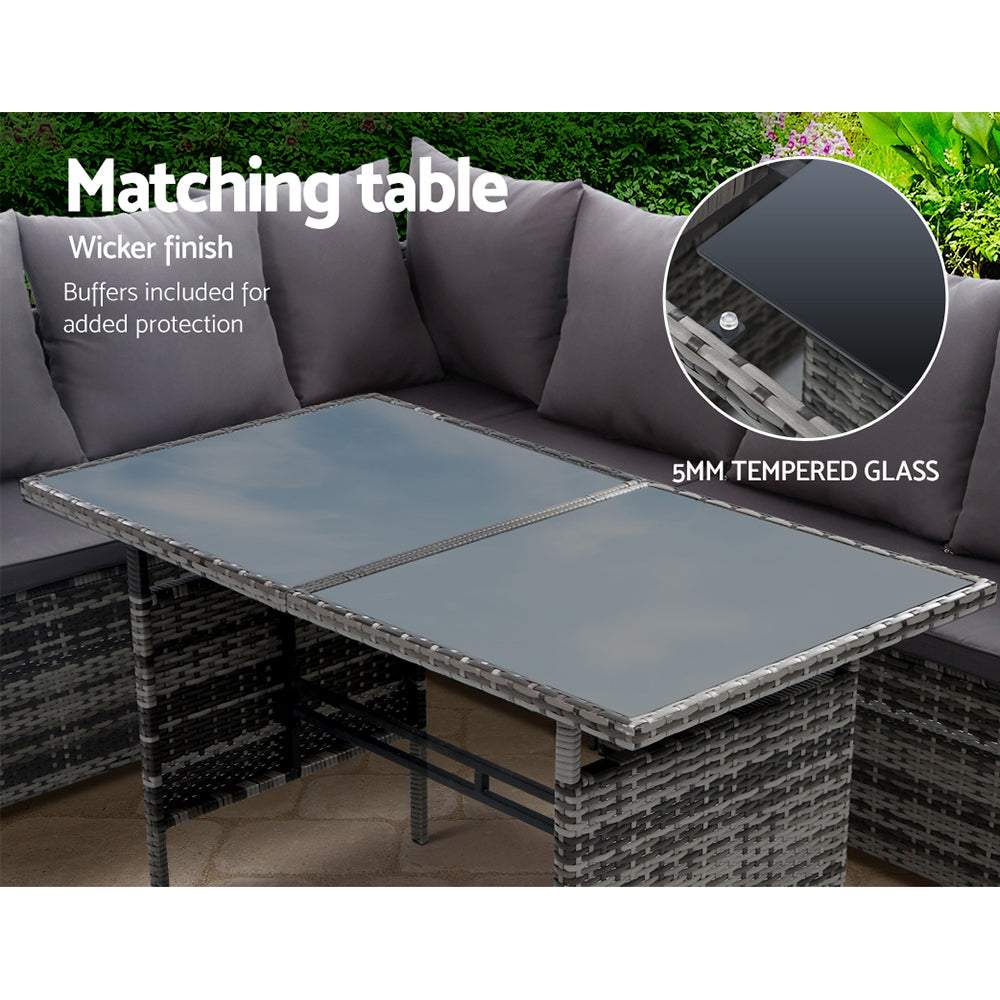 Gardeon Outdoor Furniture Dining Setting Sofa Set Lounge Wicker 9 Seater Mixed Grey