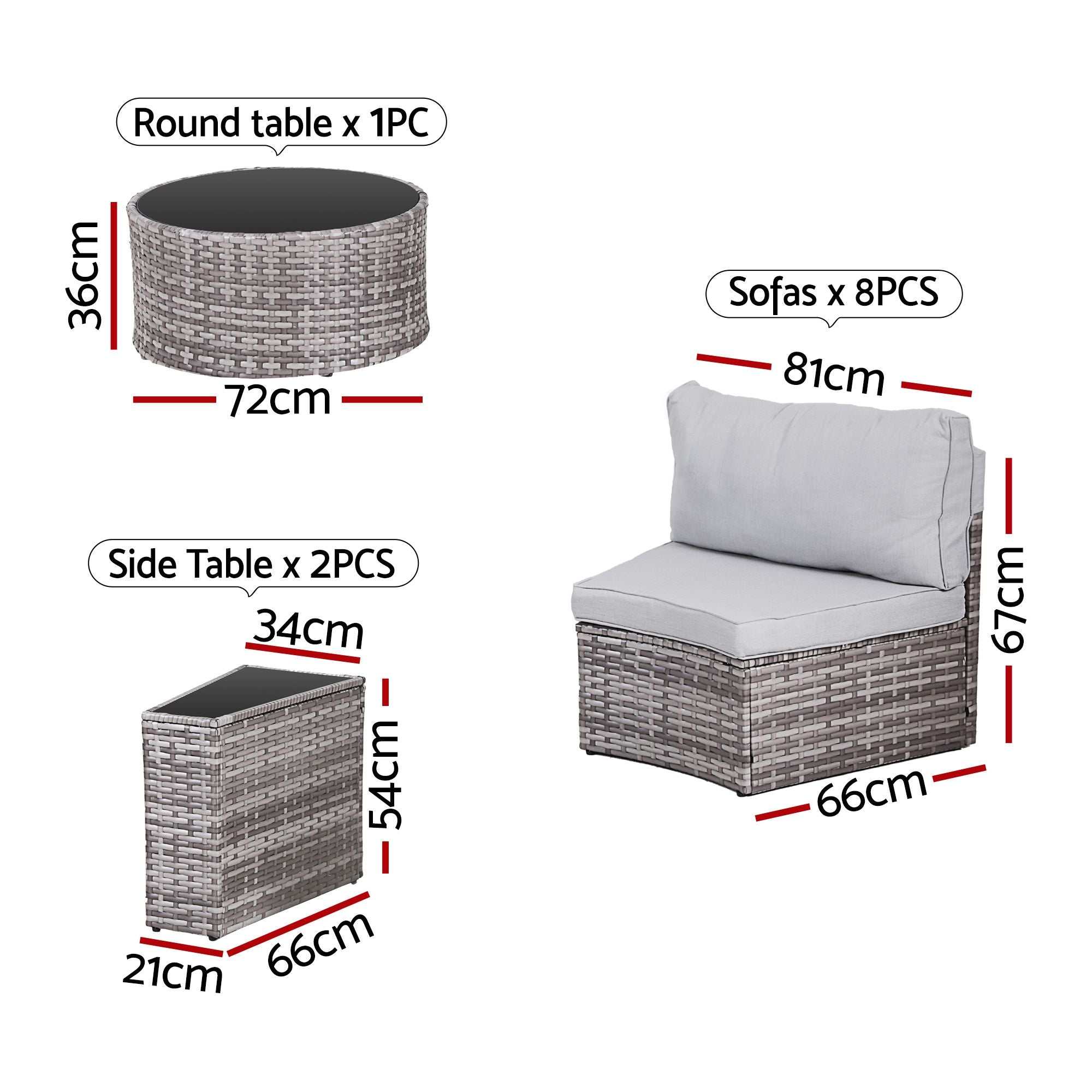 Gardeon 8 Seater Outdoor Sofa Set 11PCS Table Chair Set Garden Rattan Furniture
