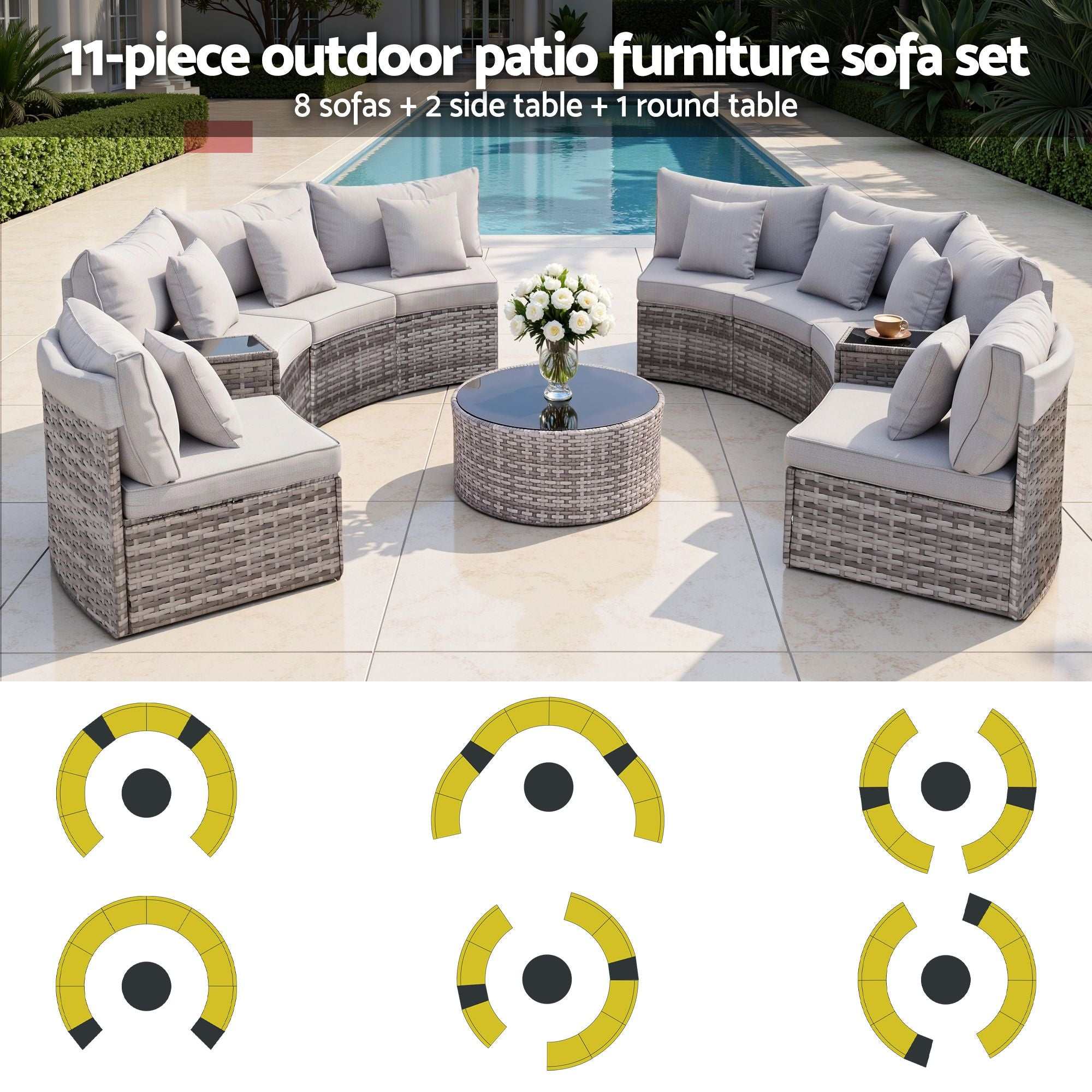 Gardeon 8 Seater Outdoor Sofa Set 11PCS Table Chair Set Garden Rattan Furniture