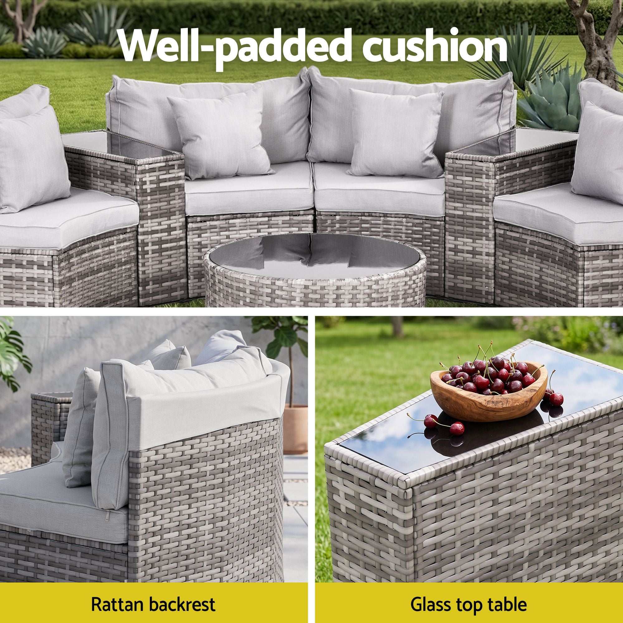 Gardeon 8 Seater Outdoor Sofa Set 11PCS Table Chair Set Garden Rattan Furniture