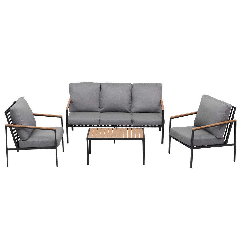 Gardeon 5 Seater Outdoor Sofa Set with Table and Chairs in Black and Grey, Patio Furniture.