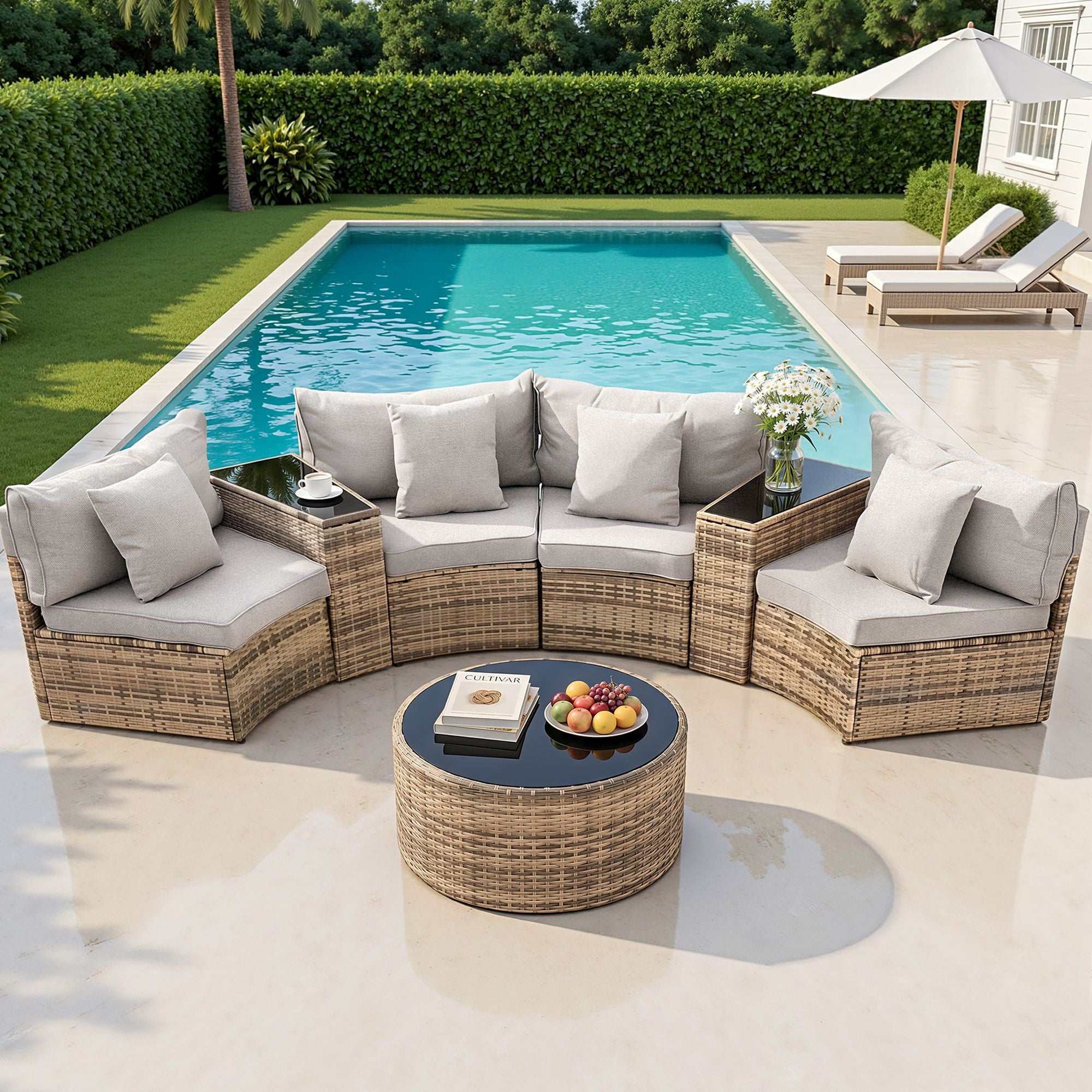 Gardeon 4 Seater Outdoor Sofa Set 7PCS Table Chair Brown Rattan Patio Furniture