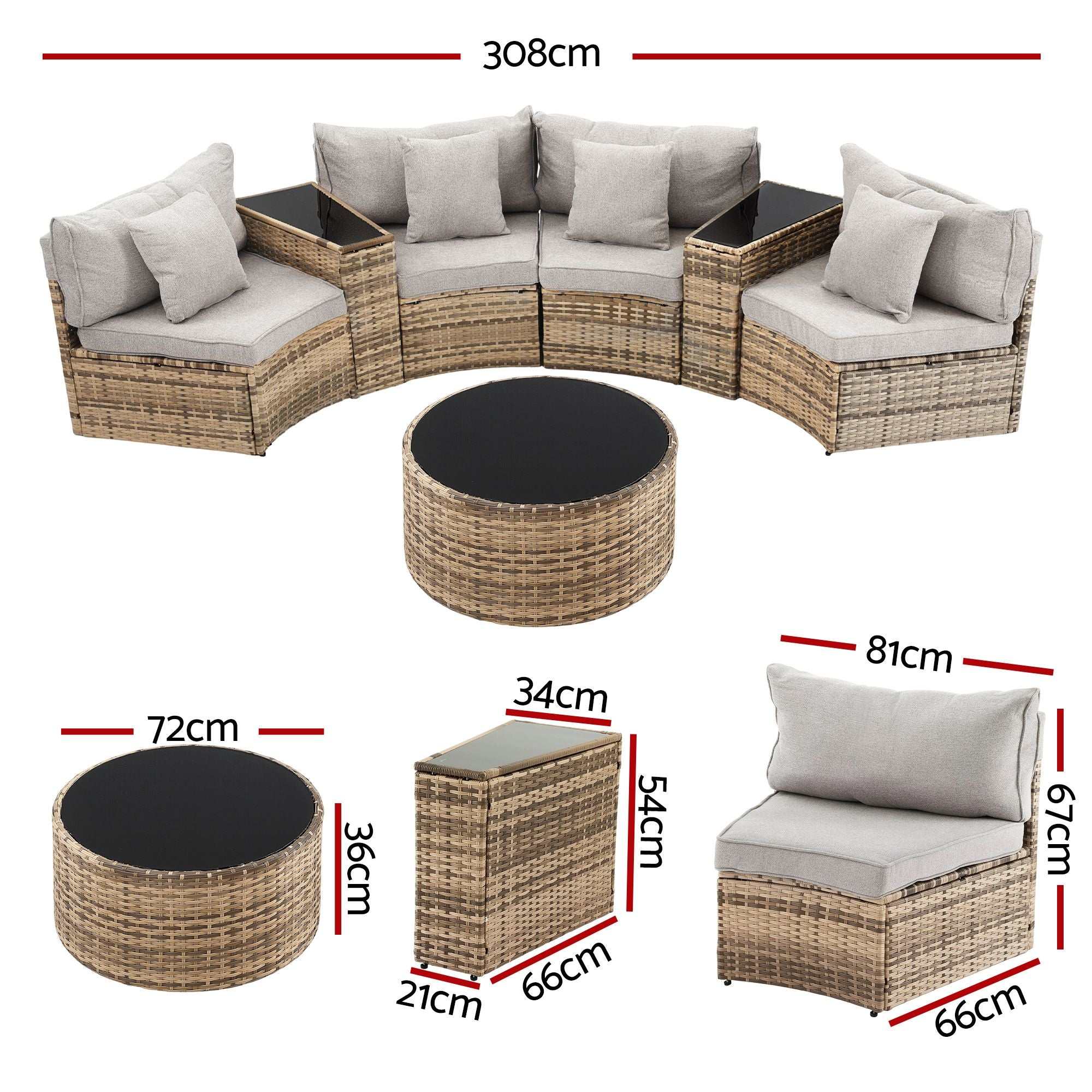 Gardeon 4 Seater Outdoor Sofa Set 7PCS Table Chair Brown Rattan Patio Furniture