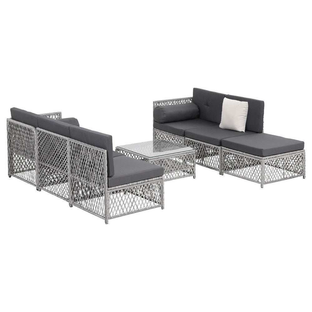 Gardeon 6 Seater Outdoor Sofa Set 7PCS Table Chair Set Garden Rattan Patio Furniture