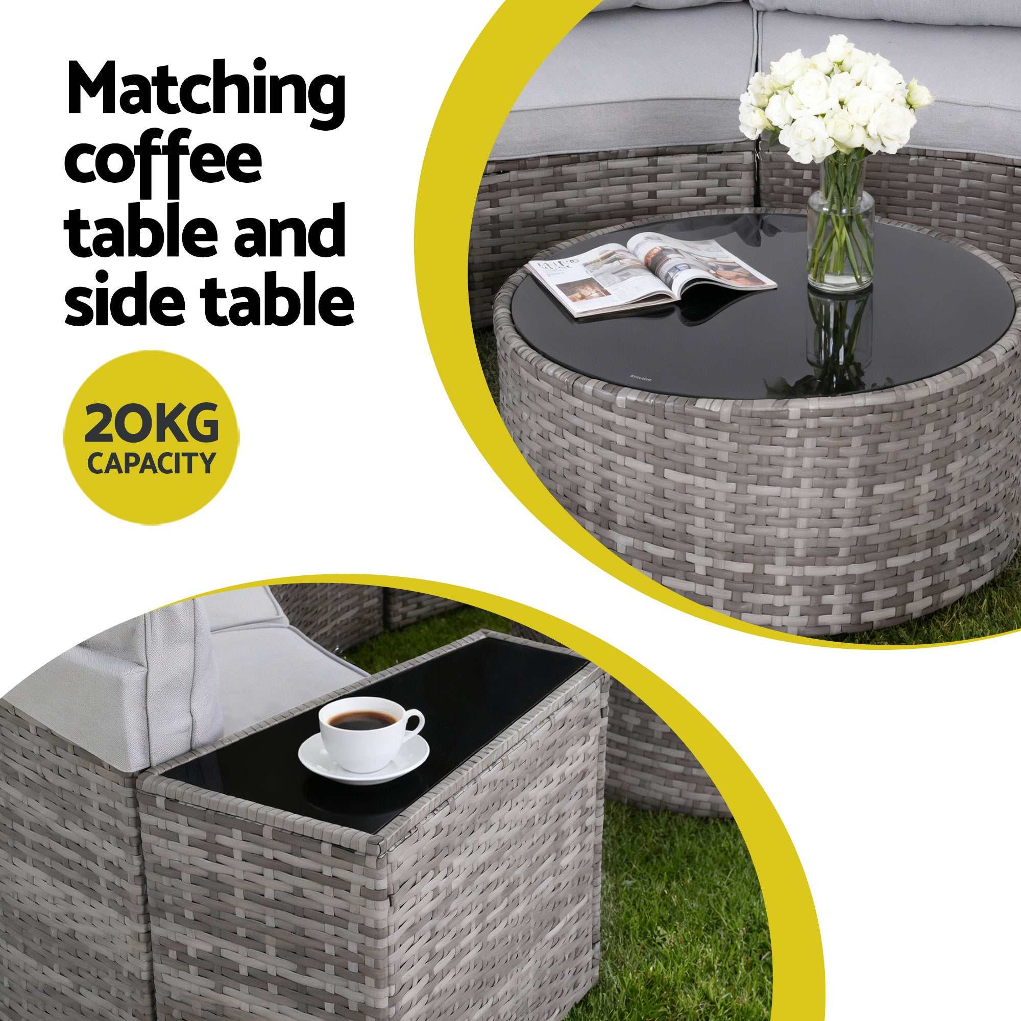 Gardeon 6 Seater Outdoor Sofa Set 9PCS Table Chair Set Garden Rattan Patio Furniture