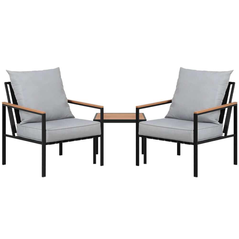 Gardeon 3PC Outdoor Lounge Chairs And Table - Black