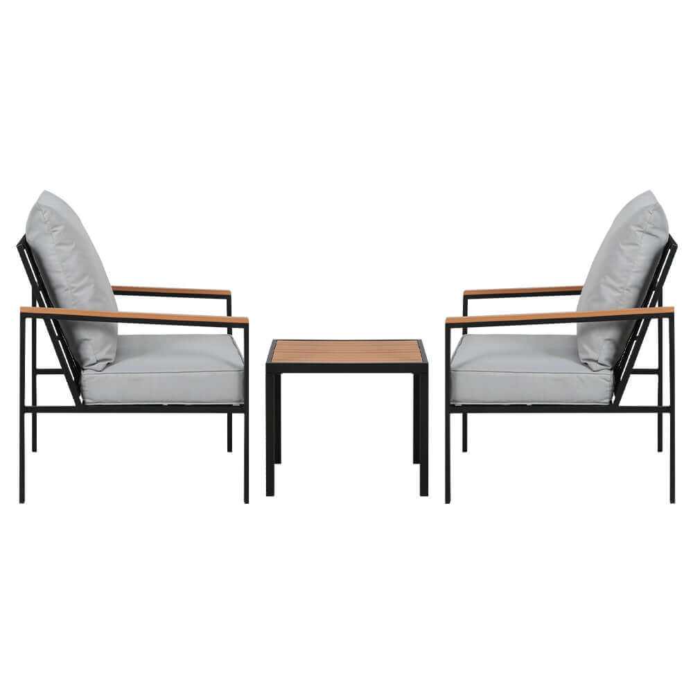 Gardeon 3PC Outdoor Lounge Chairs And Table - Black