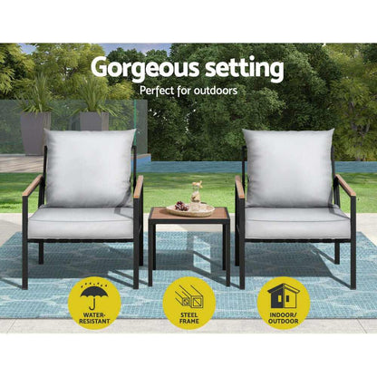 Gardeon 3PC Outdoor Lounge Chairs And Table - Black