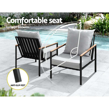 Gardeon 3PC Outdoor Lounge Chairs And Table - Black