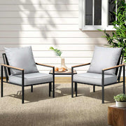 Gardeon 3PC Outdoor Lounge Chairs And Table - Black