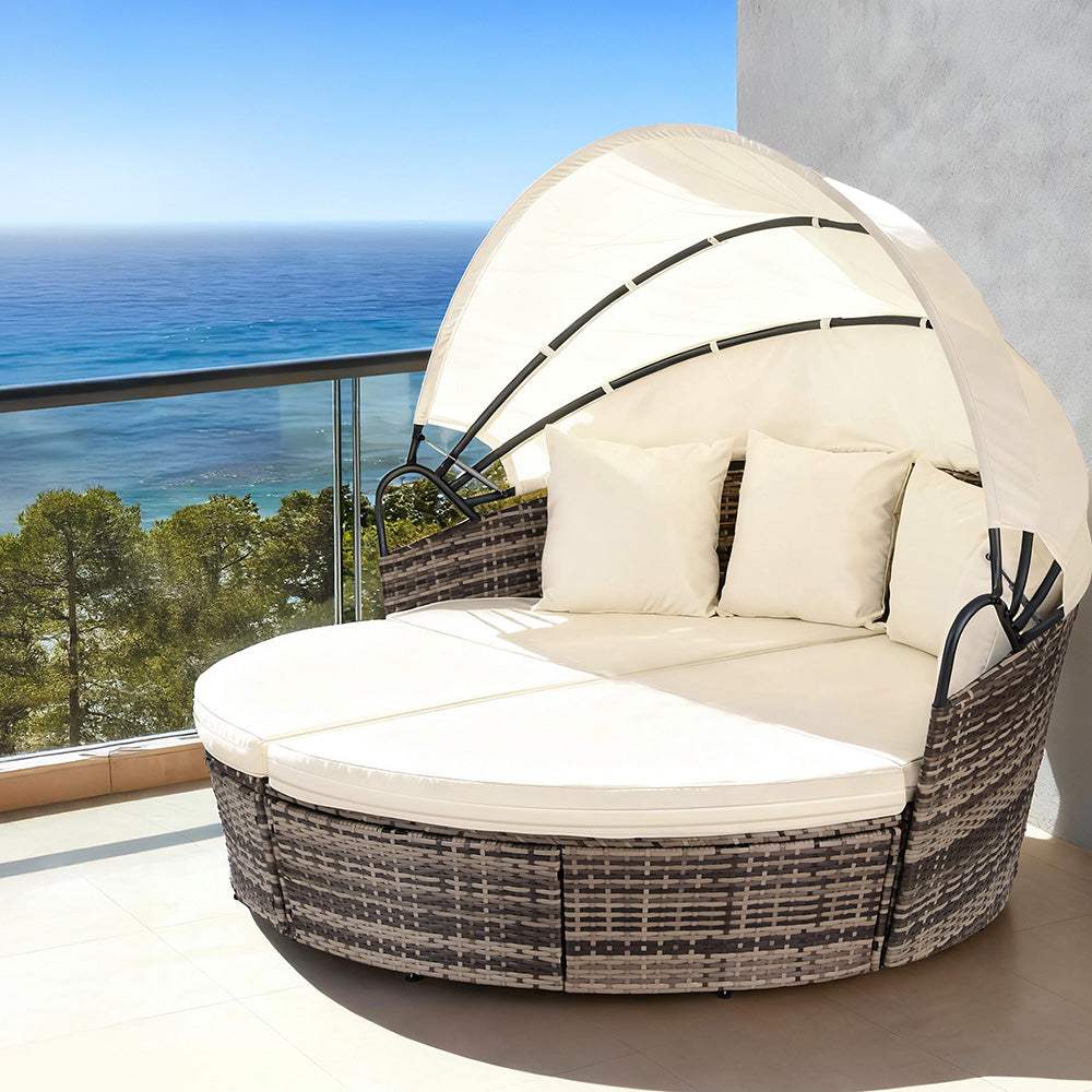 Gardeon Outdoor Day Bed Sun Lounge Patio Beige Set of 3