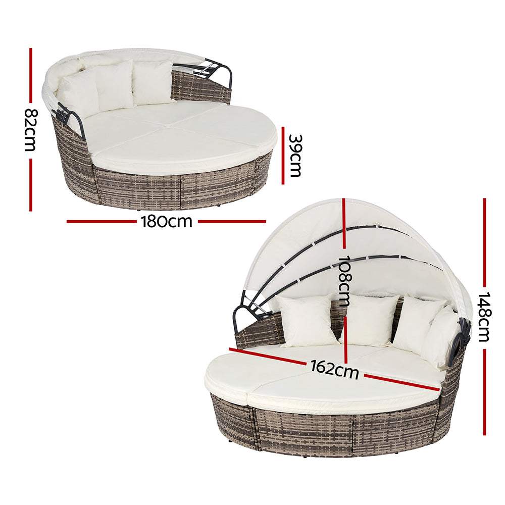 Gardeon Outdoor Day Bed Sun Lounge Patio Beige Set of 3