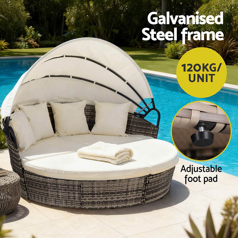 Gardeon Outdoor Day Bed Sun Lounge Patio Beige Set of 3