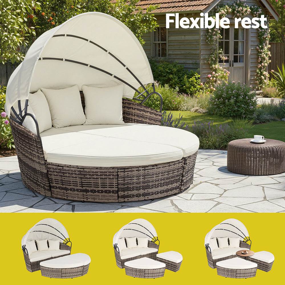 Gardeon Outdoor Day Bed Sun Lounge Patio Beige Set of 3