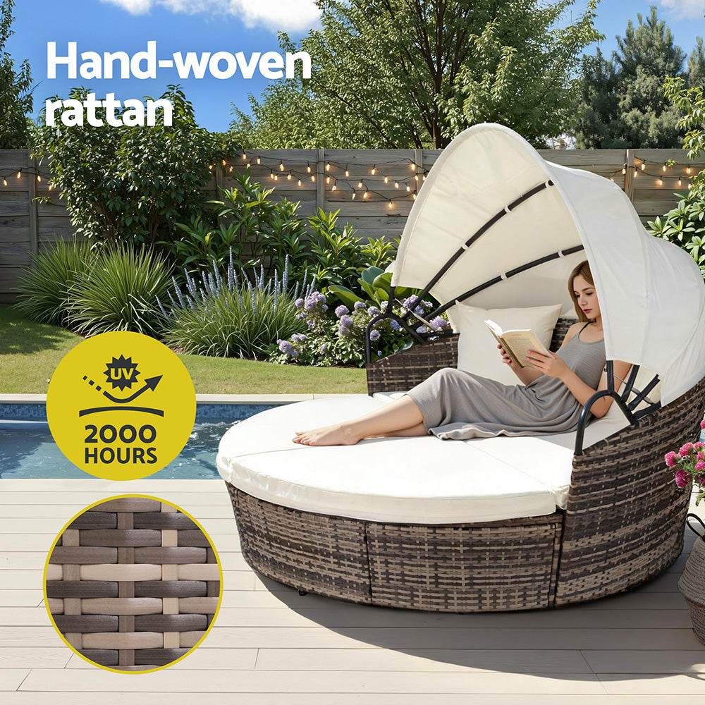 Gardeon Outdoor Day Bed Sun Lounge Patio Beige Set of 3
