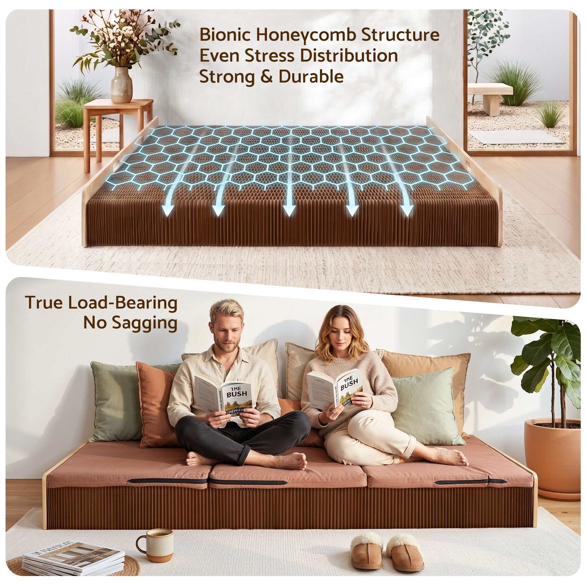 Artiss Folding Kraft Paper Bed Frame with Mattress and Pillow 300kg Capacity 200x120cm