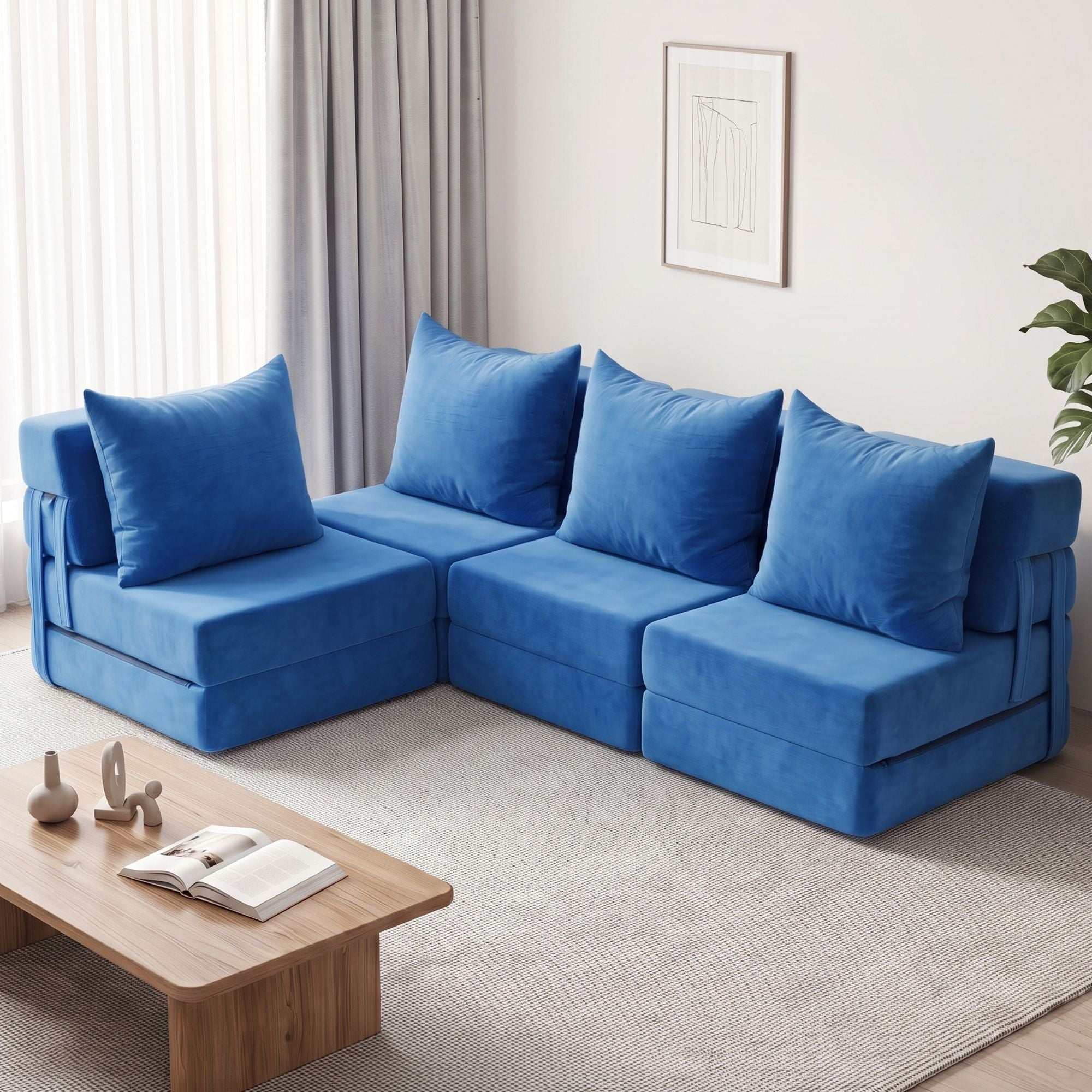 Artiss 4 Pack Folding Sofa Bed L-Shaped Modular Floor Sofas Foam Futons Couches