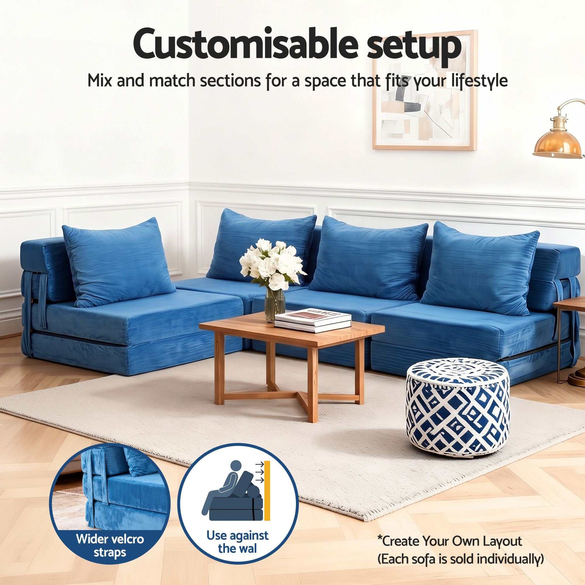 Artiss 4 Pack Folding Sofa Bed L-Shaped Modular Floor Sofas Foam Futons Couches